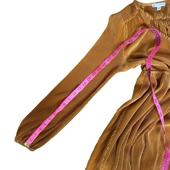 EUC Baltic Born Venus pleated maxi dress, gold mustard, size Xsmall - Picture 7 of 14